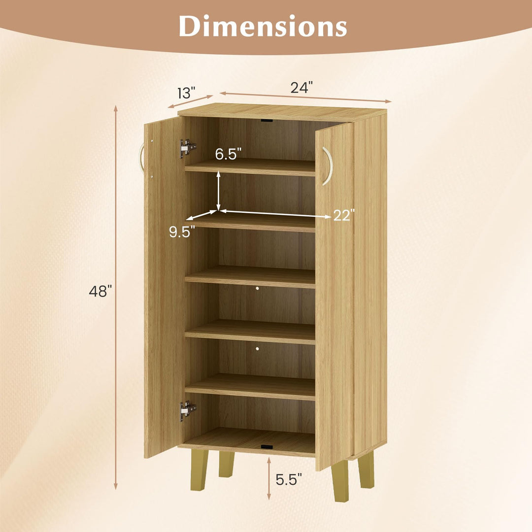 Giantex 6-Tier Modern Freestanding Wooden Shoe Cabinet with Doors and Removable Shelves