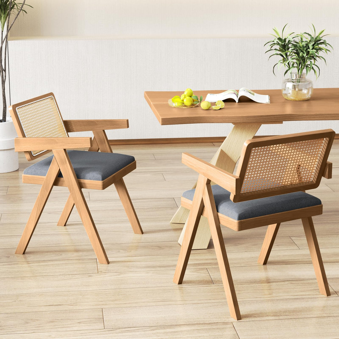 Giantex Rattan Dining Chairs, Leathaire Kitchen Chairs w/Armrests & Padded Cushion