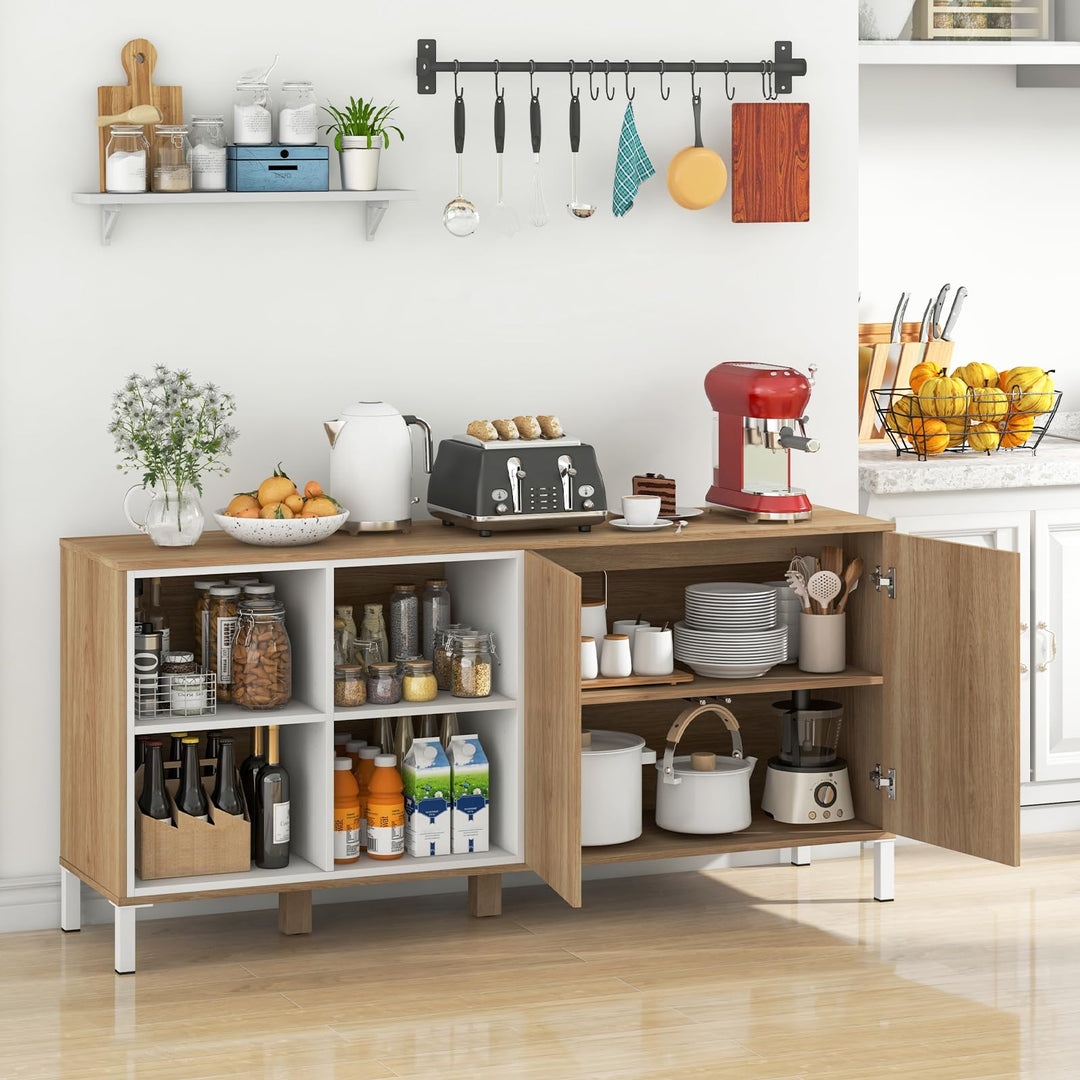Giantex 63” Buffet Cabinet with Storage, Farmhouse Kitchen Sideboard w/ 4 Cubes, Adjustable Shelves & Pop-up Doors