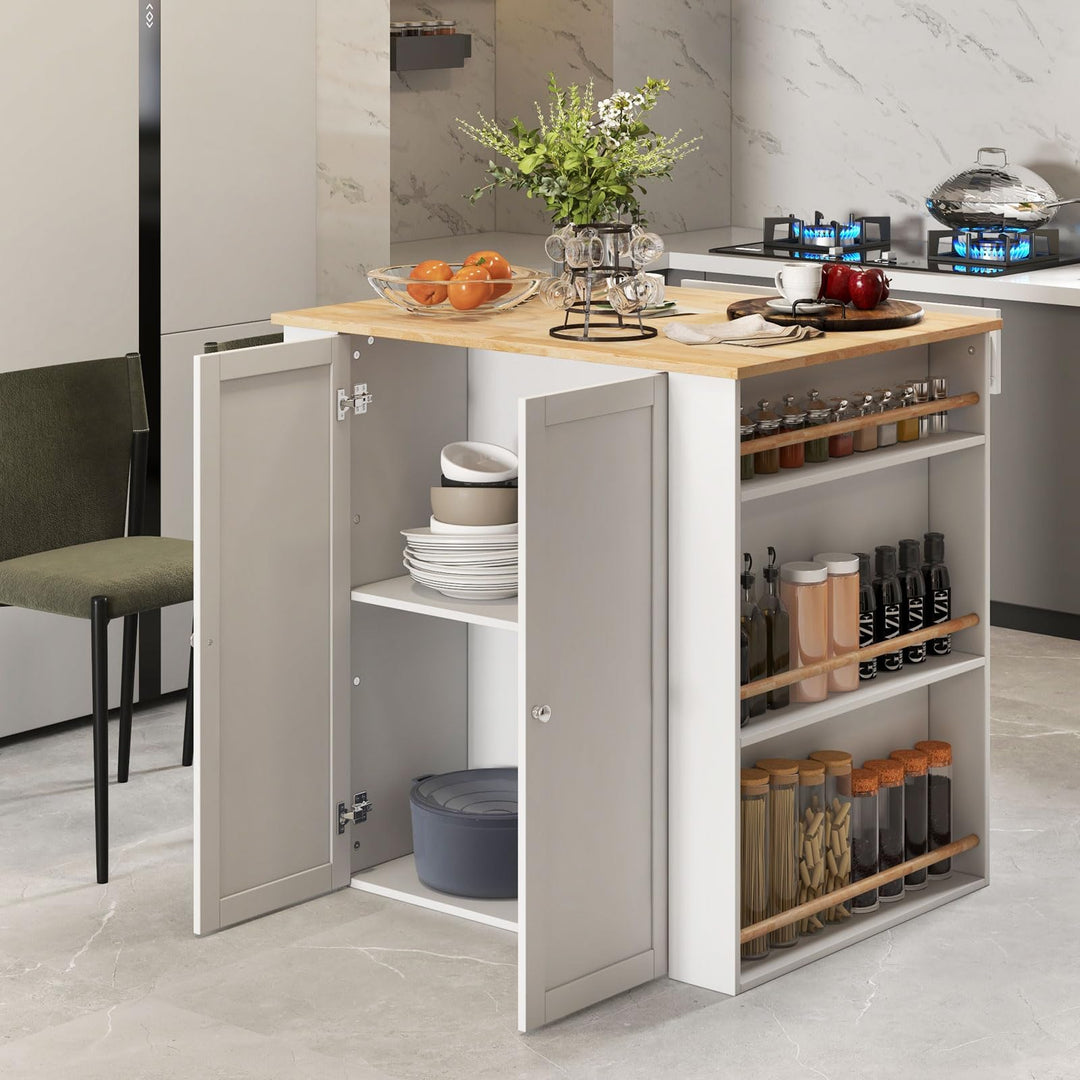 Giantex Kitchen Island with Storage, 2-Door Buffet Cabinet, 6-Tier Spice Racks, Drawer, Shelves