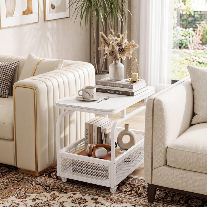 Giantex Rolling Side Table | 2-Tier End Table with Mesh Storage Basket (1/2)