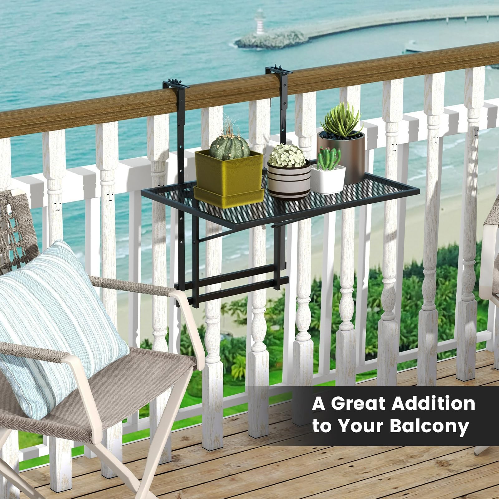 Giantex Outdoor Folding Hanging Table - Balcony Railing Table