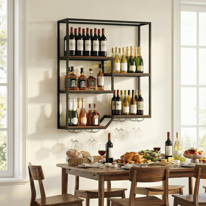 Giantex Wall Mounted Wine Rack 6-Tier Hanging Bar Shelf with Bottle Display Shelf and Glass Holder