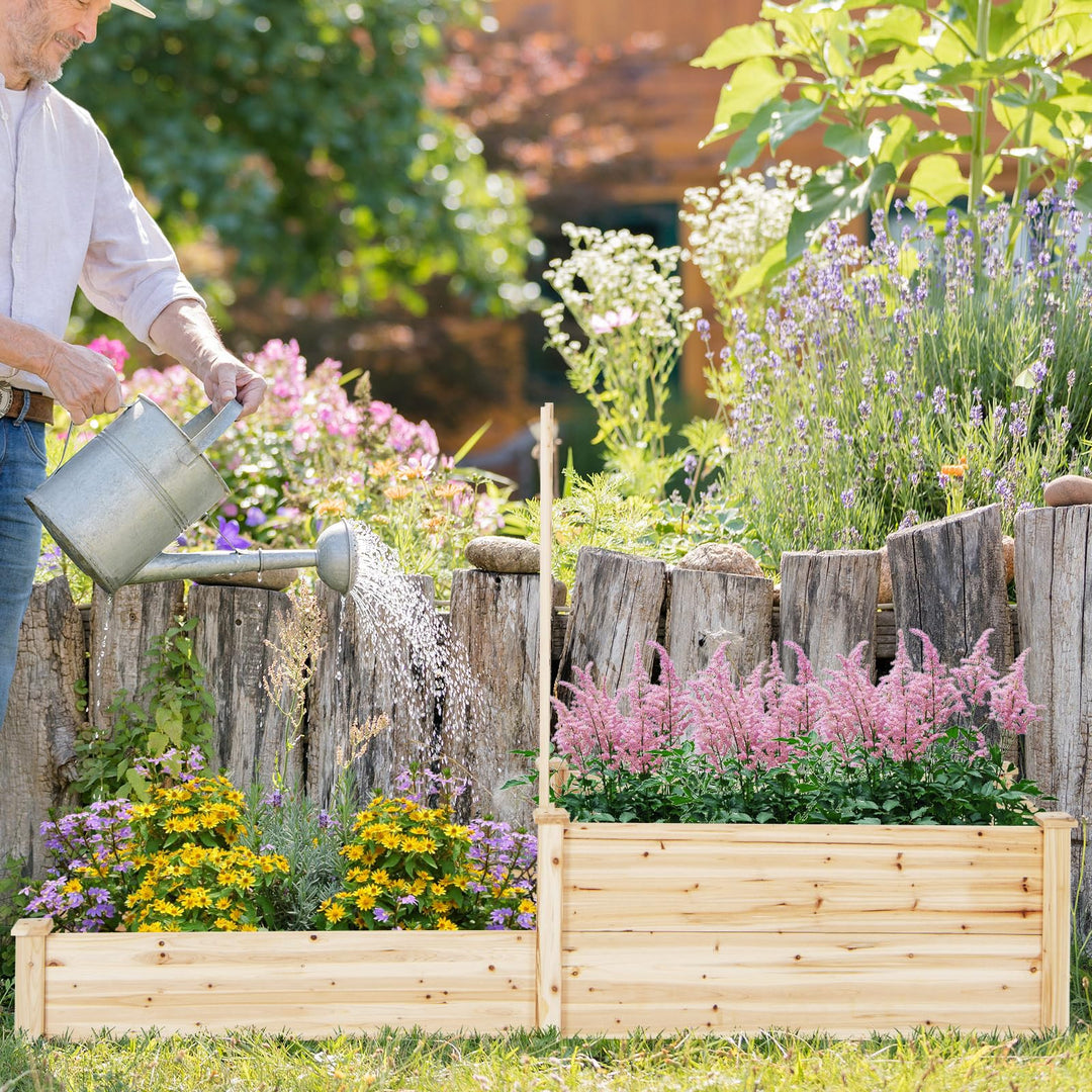Giantex Raised Garden Bed with Trellis, Set of 2 Wood Shallow & Deep Planter Box for Climbing Plants