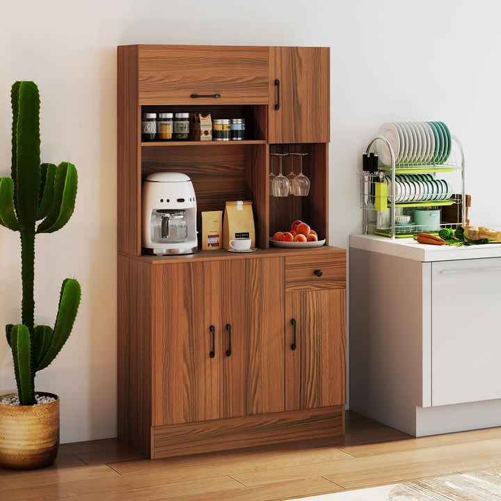 Giantex 66" Kitchen Pantry Cabinet with Charging Station for Dining Room Living Room