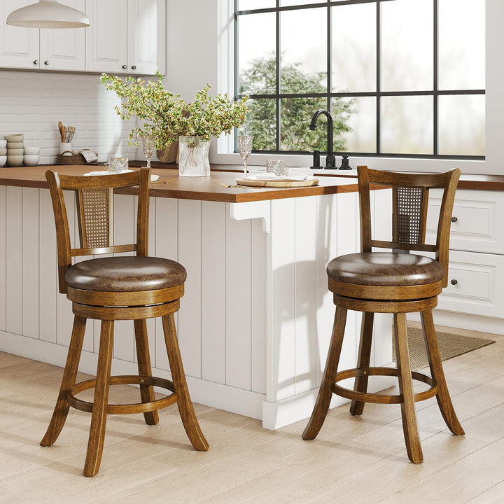 Giantex 25" Bar Stools Set Swivel Counter Height Bar Chairs with PE Rattan Back