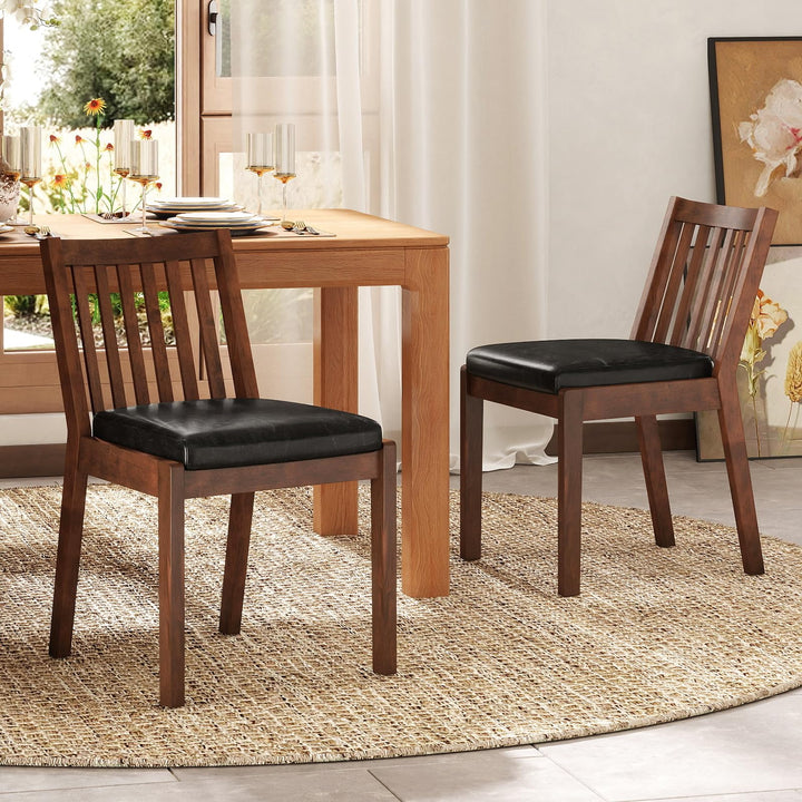 Giantex PU Leather Upholstered Kitchen Chairs w/Rubber Wood Frame Padded Seat