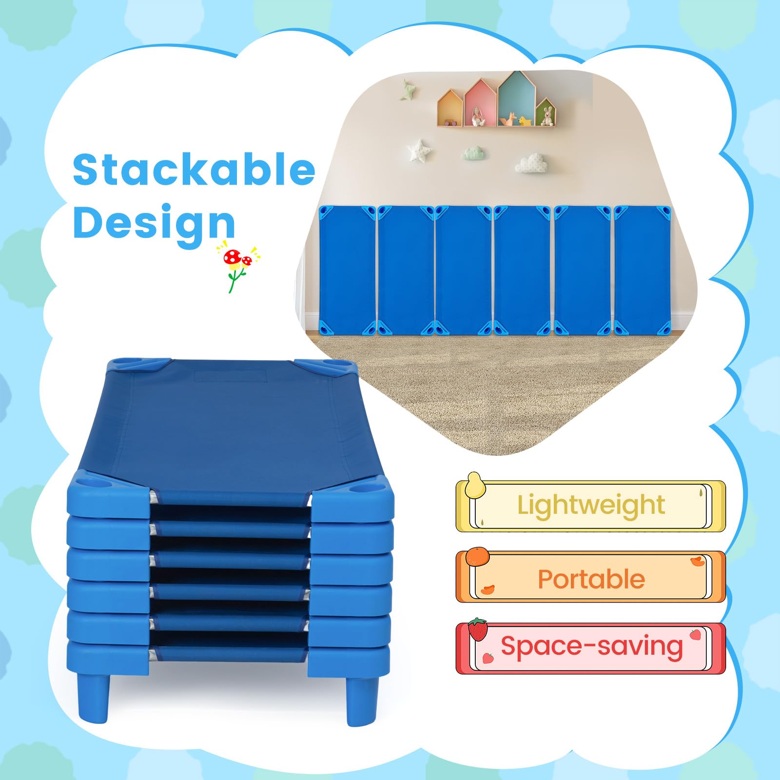 Giantex 6 PCS/4 PCS Stackable Daycare Cot for Kids