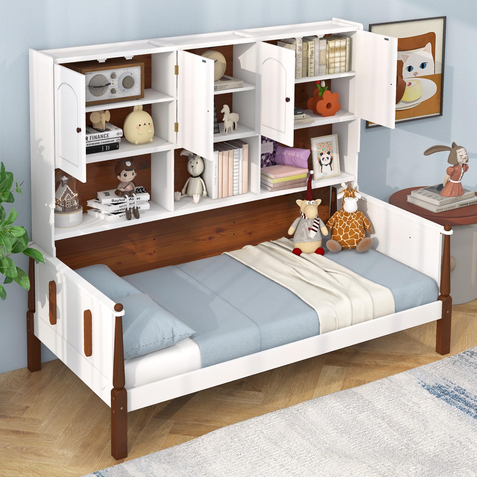 Giantex Wood Twin Bed with Storage
