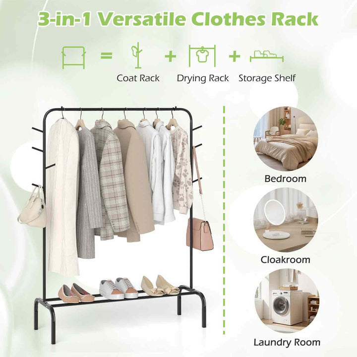 Giantex 50" Wide Freestanding Garment Rack with Hanging Rod 8 Hooks & Storage Shelf