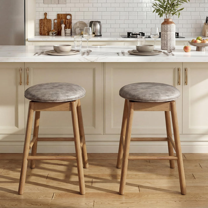 Giantex Swivel Counter Height Barstools with Solid Wood Legs and Footrests