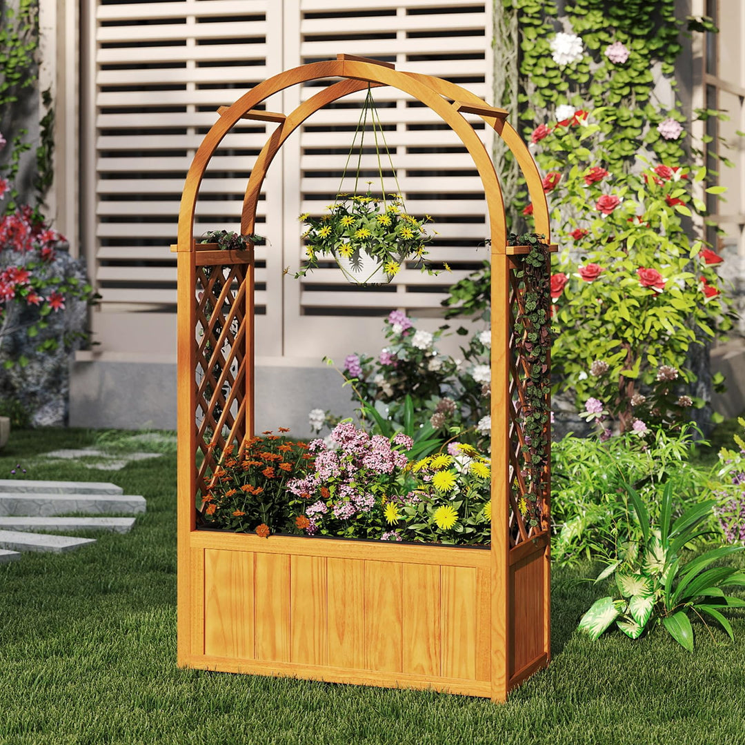 Giantex Raised Garden Bed with Arch Lattice Trellis, for Climbing Vine Flower Vegetable