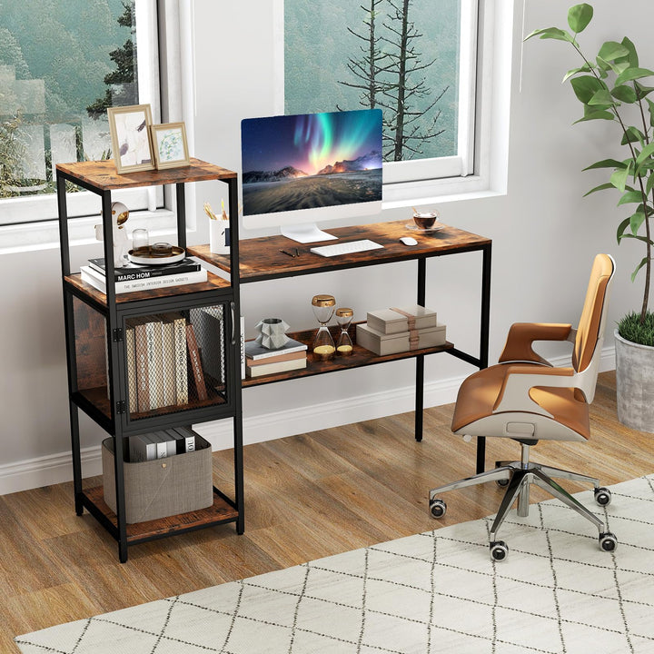 Giantex Modern Computer Workstation Home Office Desk with Storage Cabinet and Shelves