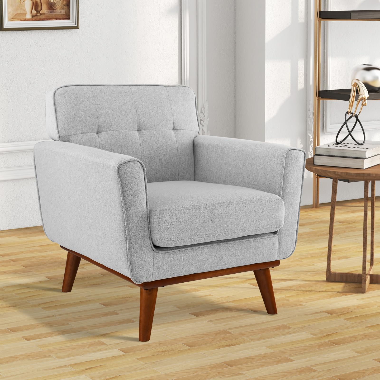 Giantex Modern Accent Chair, Upholstered Linen Fabric Armchair w/Removable Padded Seat Cushion