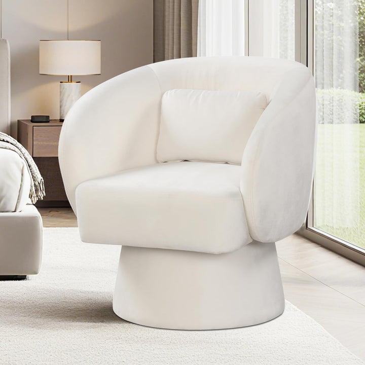 Giantex Swivel Accent Chair Upholstered Barrel Chair with Curved Back & Removable Lumbar Pillow