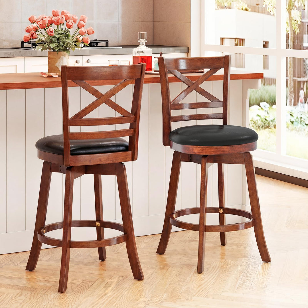 Giantex 25 Inch Swivel Bar Stools Set of 2/4 with PU Faux Leather Upholstered Seat