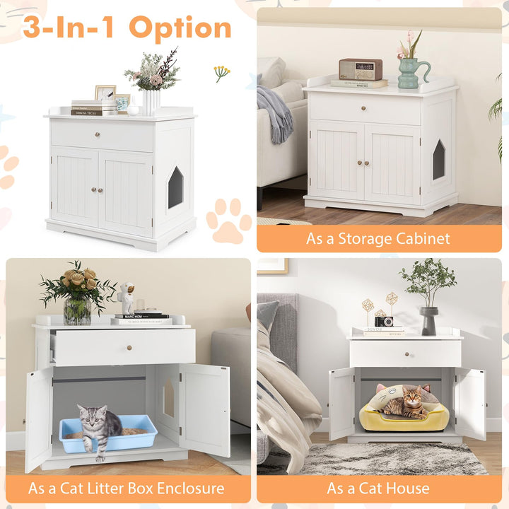 Giantex Cat Litter Box Enclosure - Cat Washroom Hidden Furniture with Large Drawer