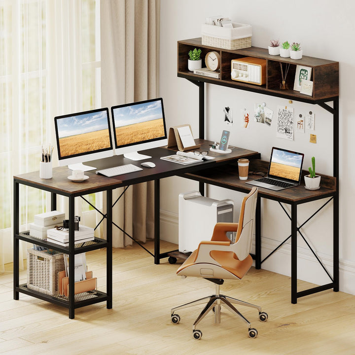 Giantex 62" L-Shaped Computer Desk with Power Outlets