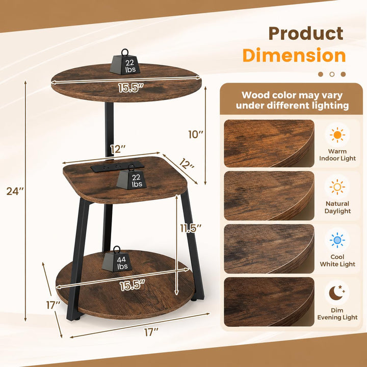 GIANTEX Round End Table with Charging Station