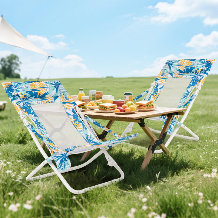 Giantex 2-Pack Low Lawn Chairs with Padded Head Pillow Mesh Back Cup Holder