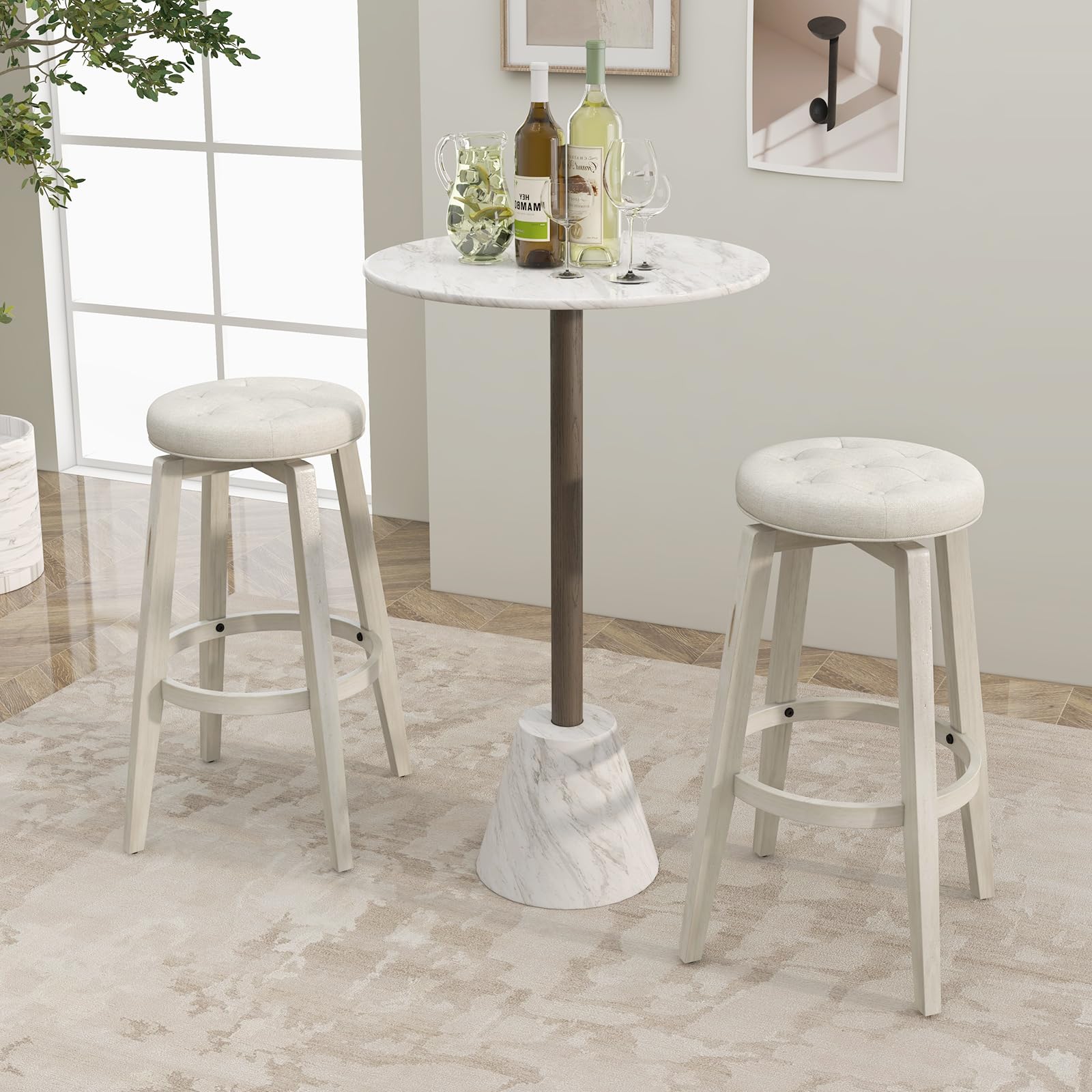 Giantex Swivel Bar Stools Set of 2, 30" Bar Height Stools w/Tufted Seat & Rubber Wood Frame