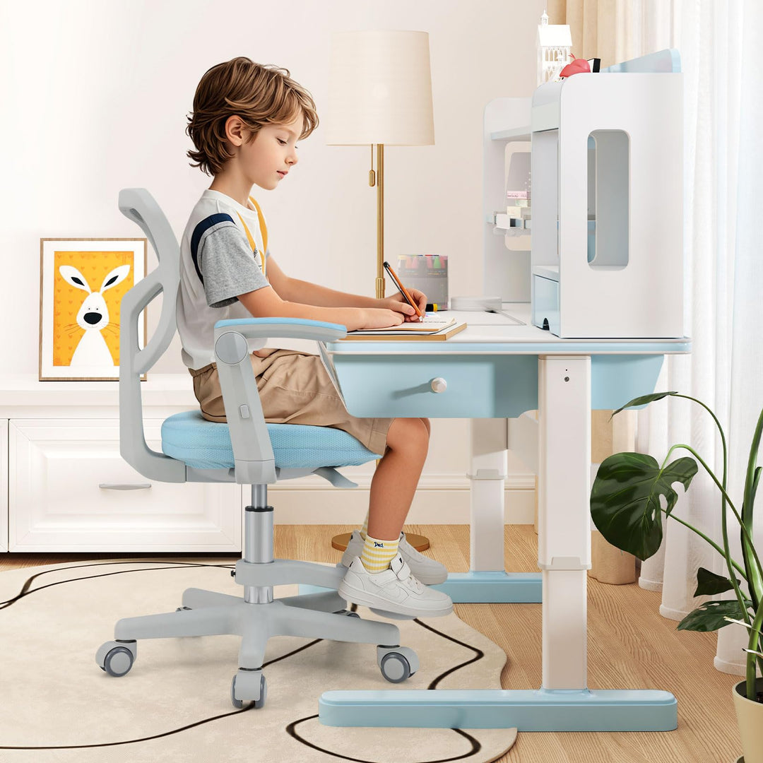 Kids Desk Chair, Ergonomic Adjustable Student Rolling Chair with Footrest & Flip-up Armrest
