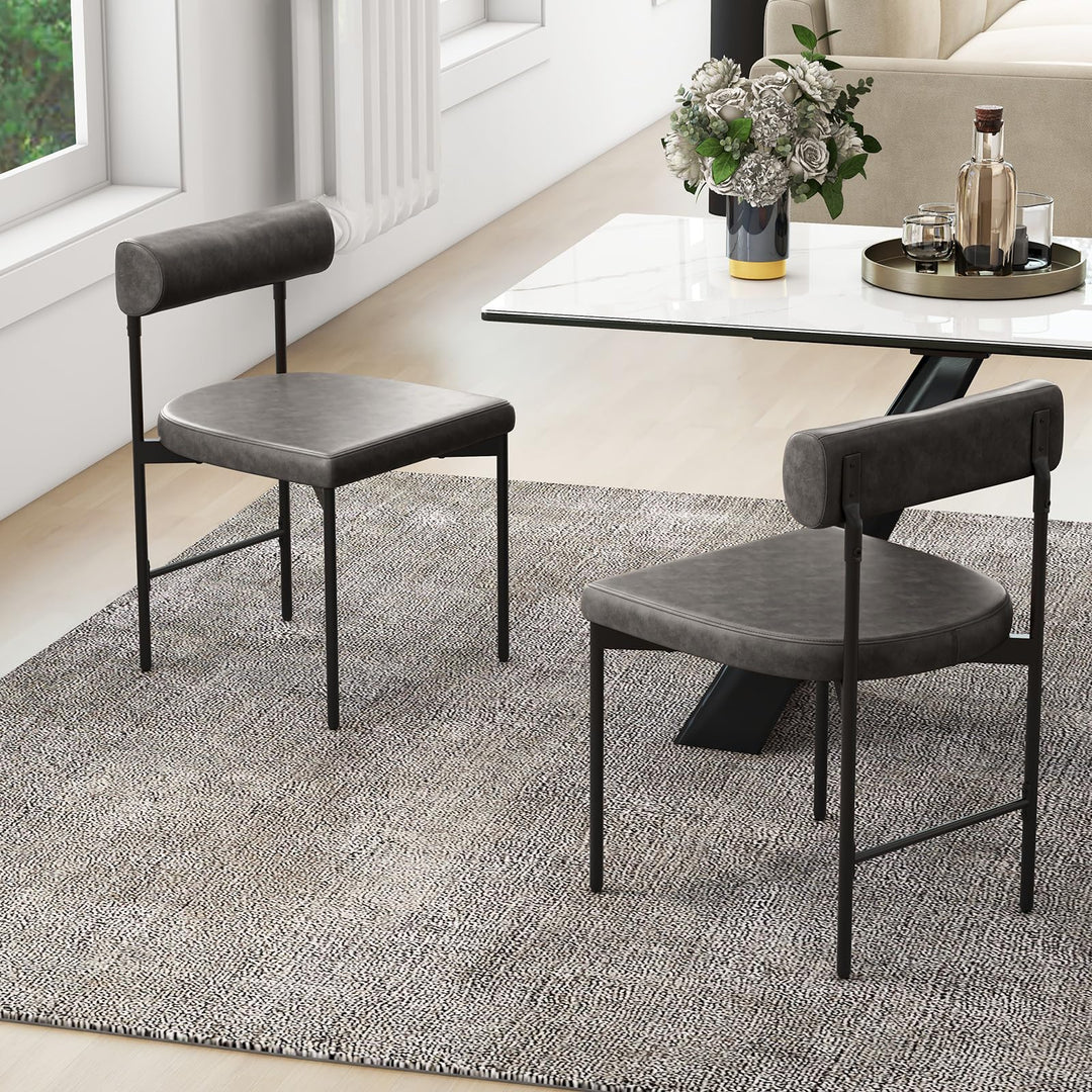 Giantex Dining Chairs, Faux Leather Upholstered Kitchen Side Chair with Padded Backrest and Cushion, Metal Legs