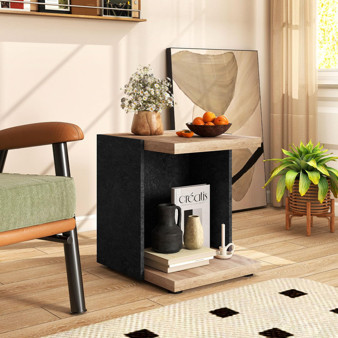 Giantex 2-Tier Sofa Side Table with Open Storage Shelf