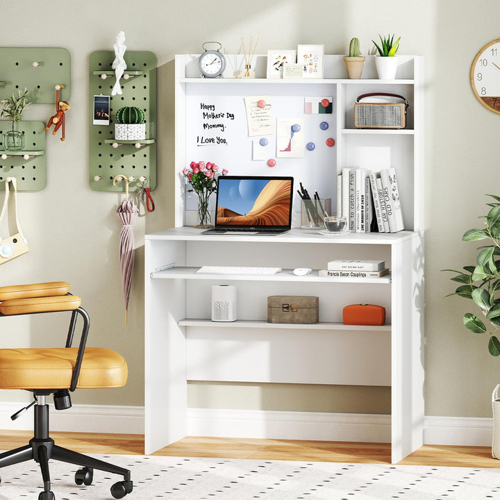 Giantex White Computer Desk with Hutch