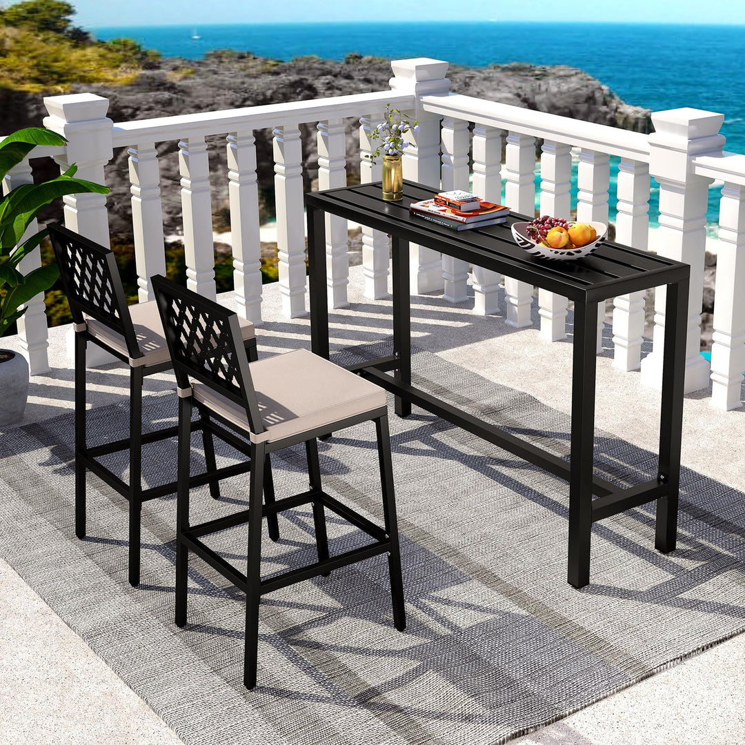 Giantex Outdoor Rectangle Bar Table with Counter Height Slatted Top & Footrest Black (55")