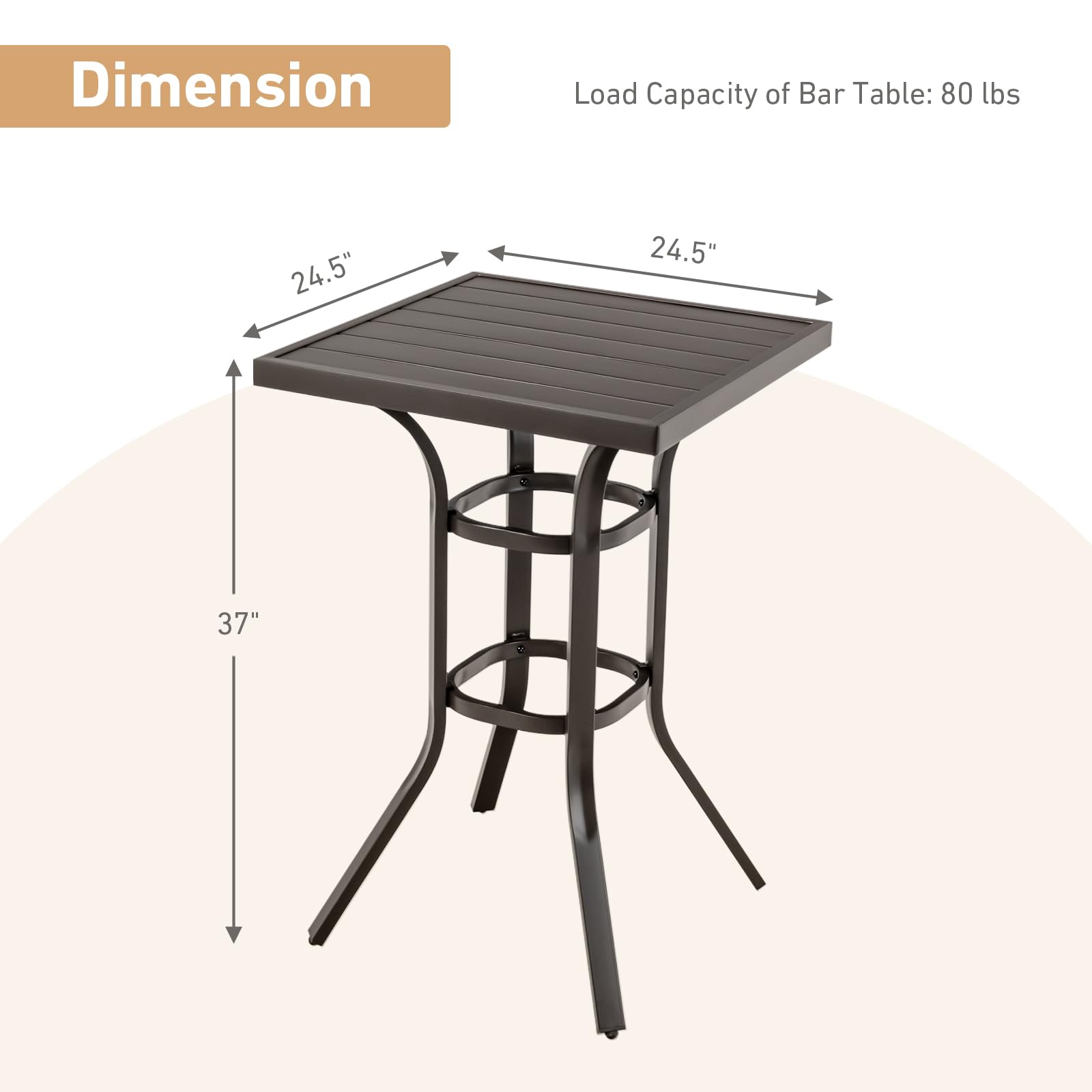 Giantex Patio Bar Table, 37" Outdoor Bar Height Patio Table with Metal Frame & Slatted Tabletop
