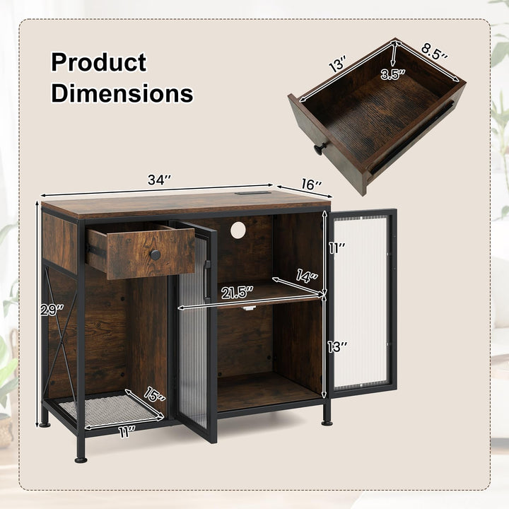 Giantex Industrial Buffet Sideboard with Power Outlets and LED Light