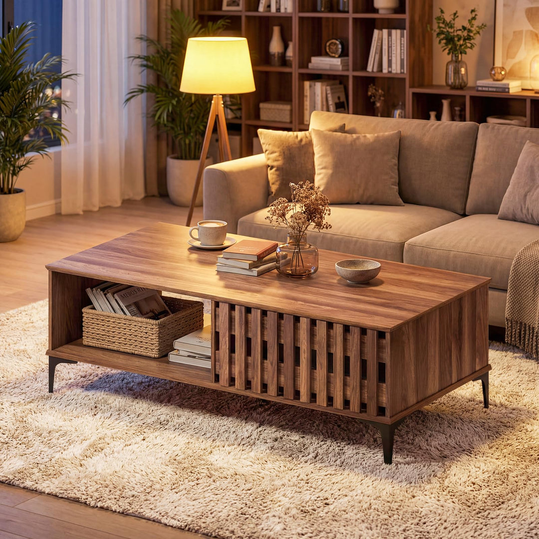 Giantex 47 Inch Wood Mid Century Coffee Table with Storage
