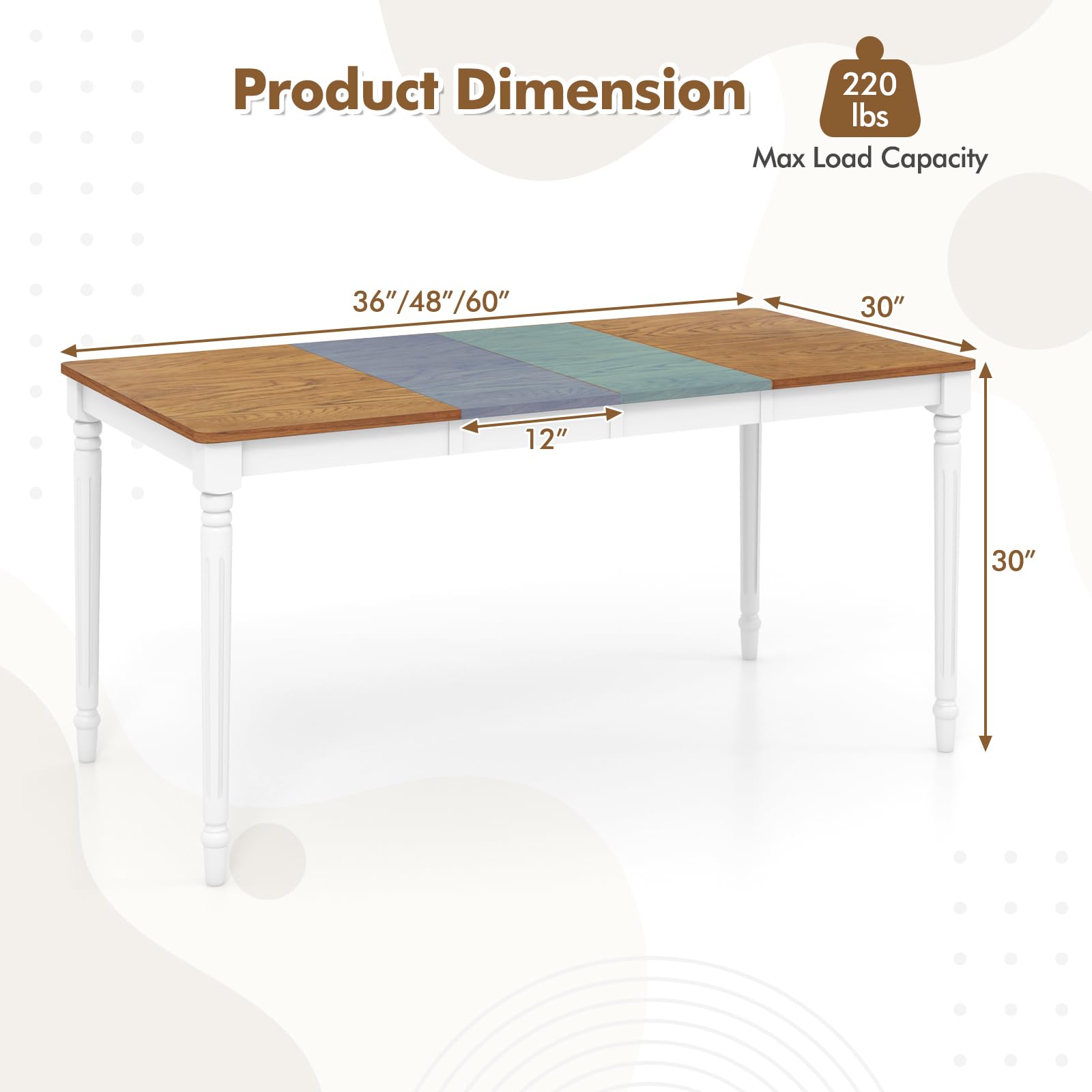 Giantex Extendable Dining Table for 4-8 People, Large Folding Kitchen Table with Rubber Wood Legs, 220 Lbs Capacity