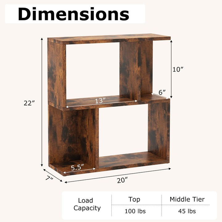 Giantex 3-Tier S-Shaped Bookshelf, Modern Geometric Bookcase, Freestanding Display Shelf for Small Space
