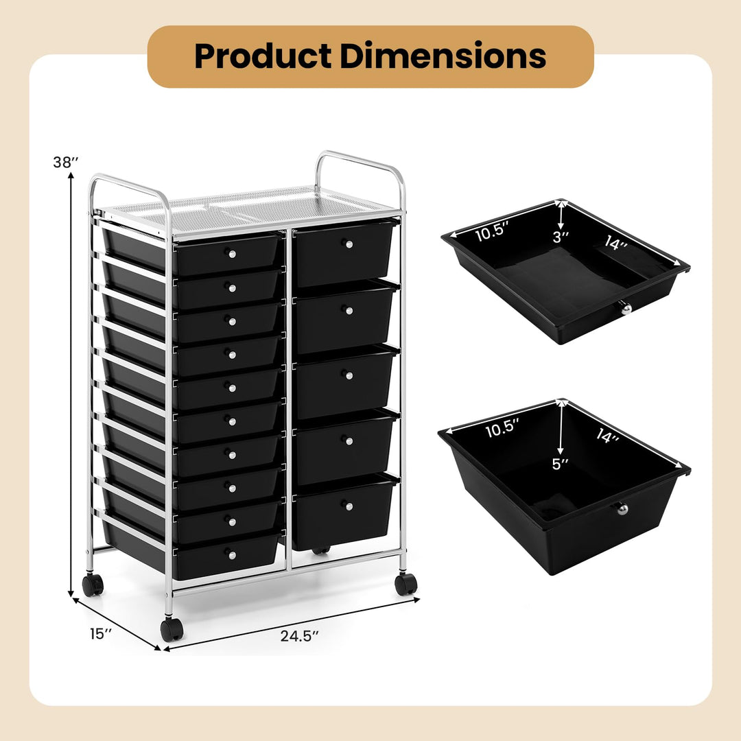 Giantex Rolling Storage Cart 15-Drawer Trolley with Chrome Plated Metal Frame