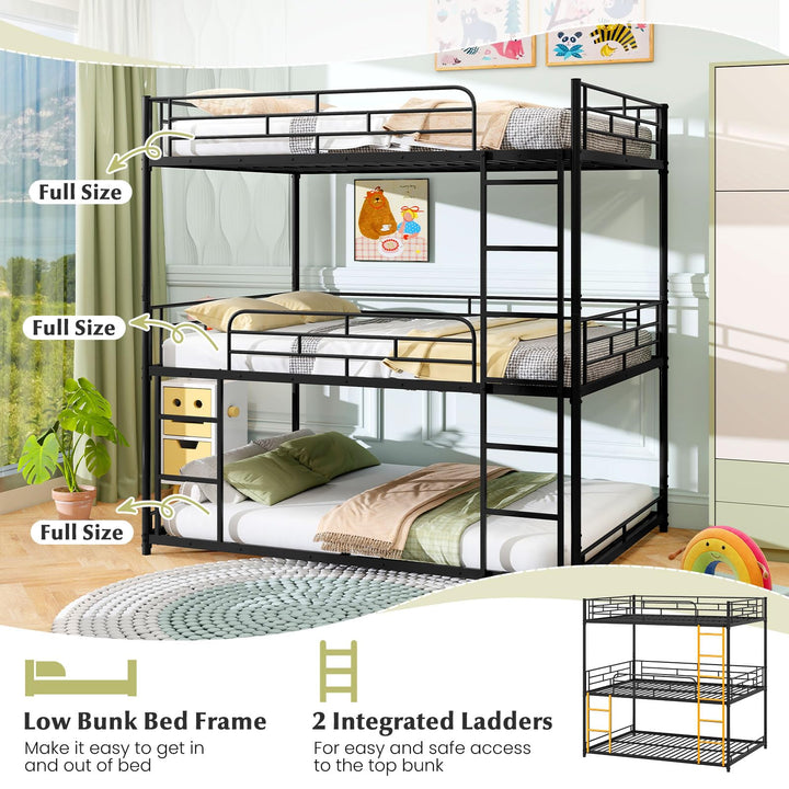 Giantex Metal Full Over Full Over Full Bunkbeds with Safety Guardrails & 2 Ladders