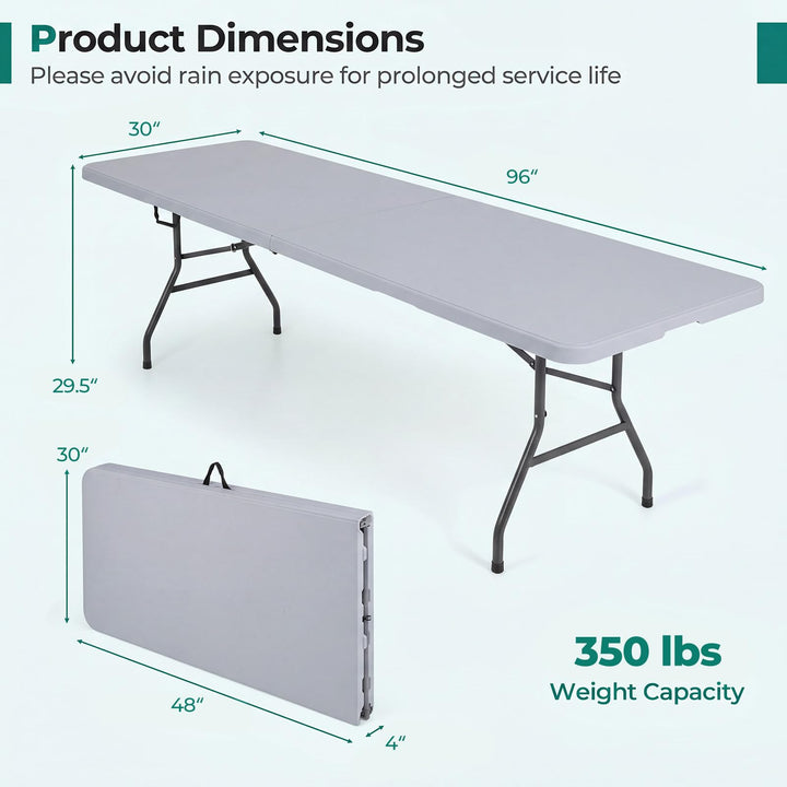 Giantex 8FT Folding Table | Heavy Duty Fold-in-Half Portable HDPE Plastic Table with Handle &amp; Locks