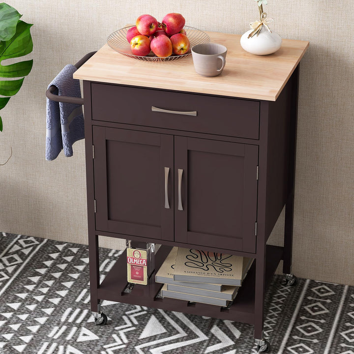 Giantex Rolling Kitchen Island Cart, Mobile Serving Cart with Drawer, 2-Door Storage Cabinet, Storage Shelf