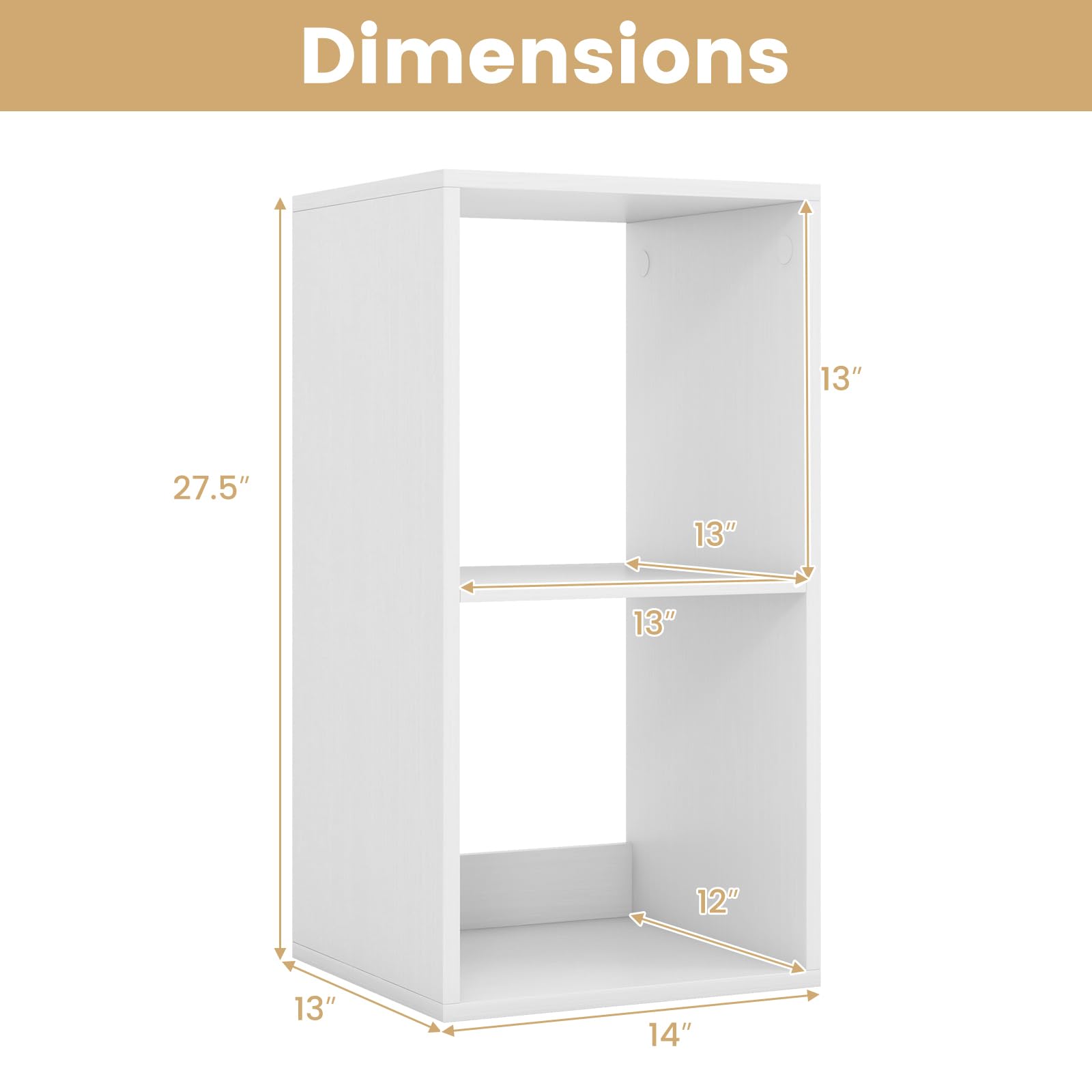 Giantex 2-Cube Bookcase, White Cubby Bookshelf w/Back Guardrail & Anti-Tipping Kits