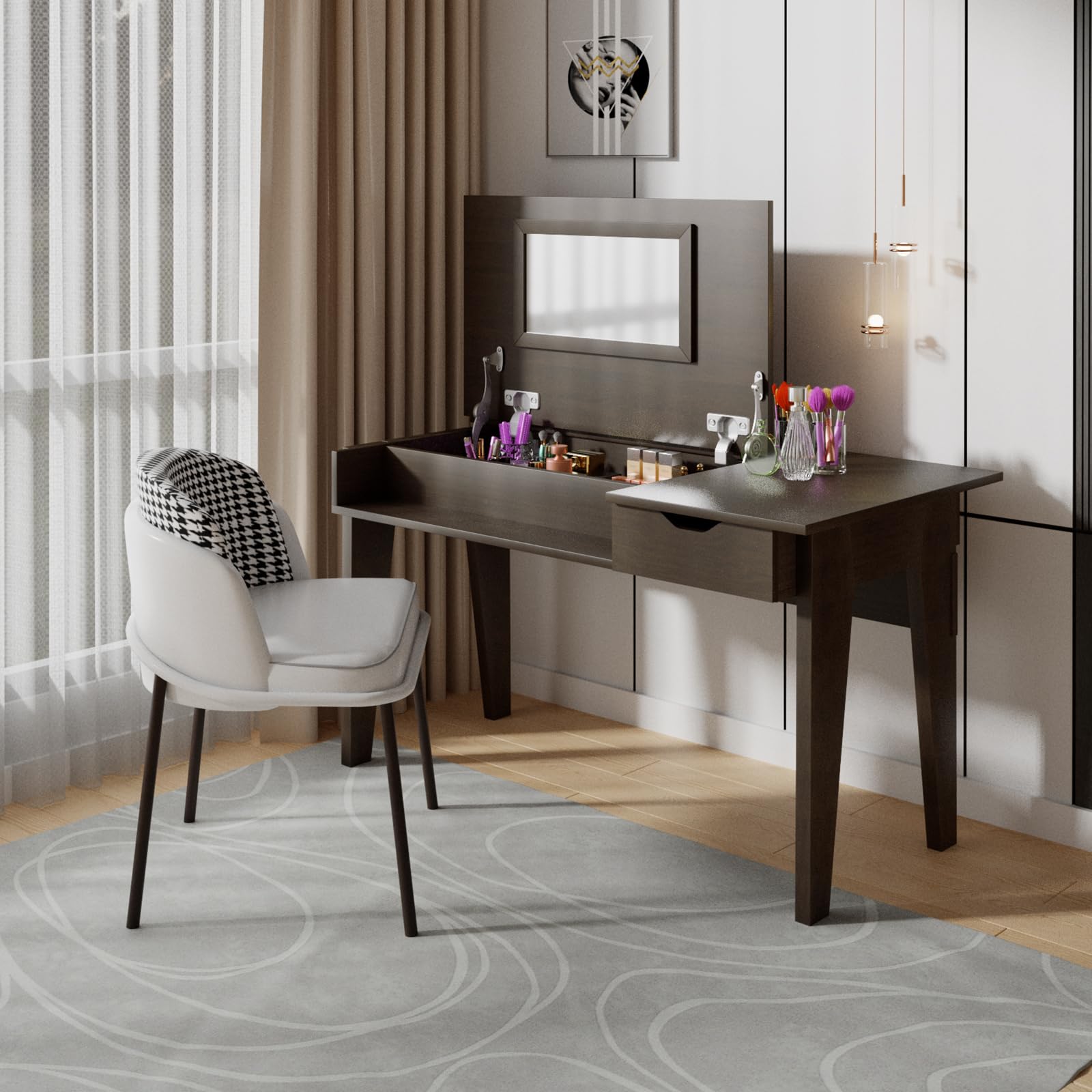 CHARMAID Vanity Table with Flip Top Mirror, 48'' Home Office Computer Desk