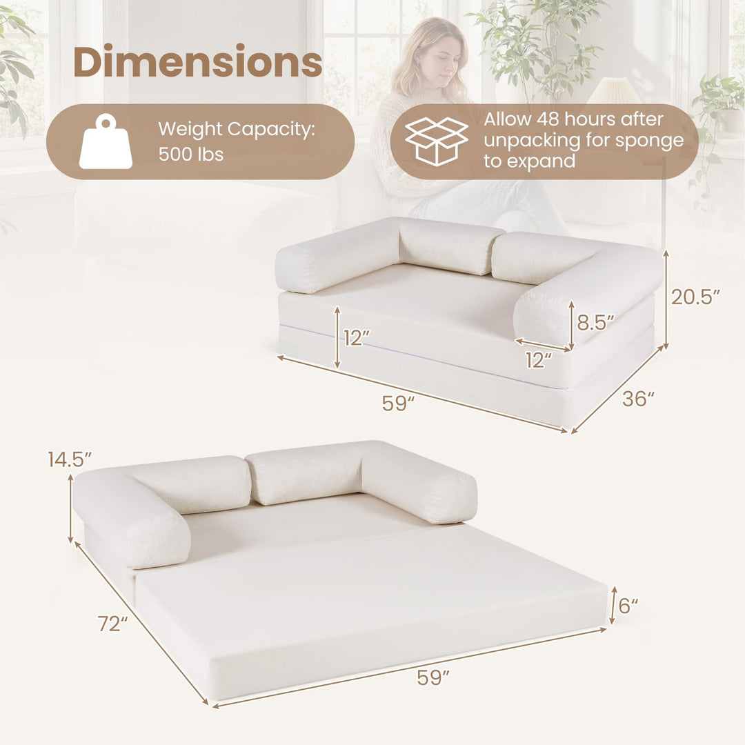 Giantex Folding 4-in-1 Convertible Futon Couch with Comfy Corduroy Cover &amp; L-Shaped Removable Armrests