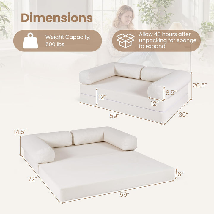 Giantex Folding 4-in-1 Convertible Futon Couch with Comfy Corduroy Cover &amp; L-Shaped Removable Armrests