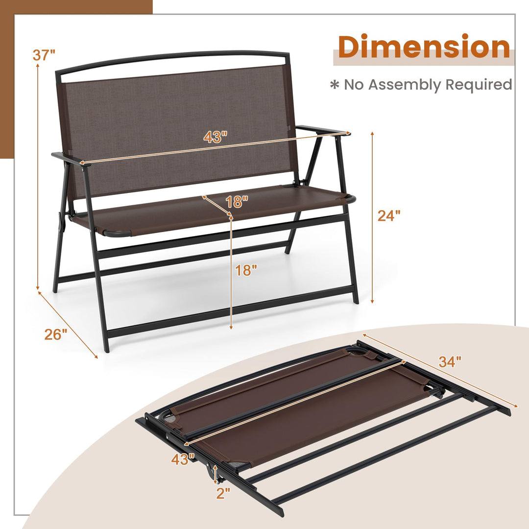 Giantex Outdoor Bench, Folding Garden Bench for 2 Persons, Patio Loveseat with Metal Armrests