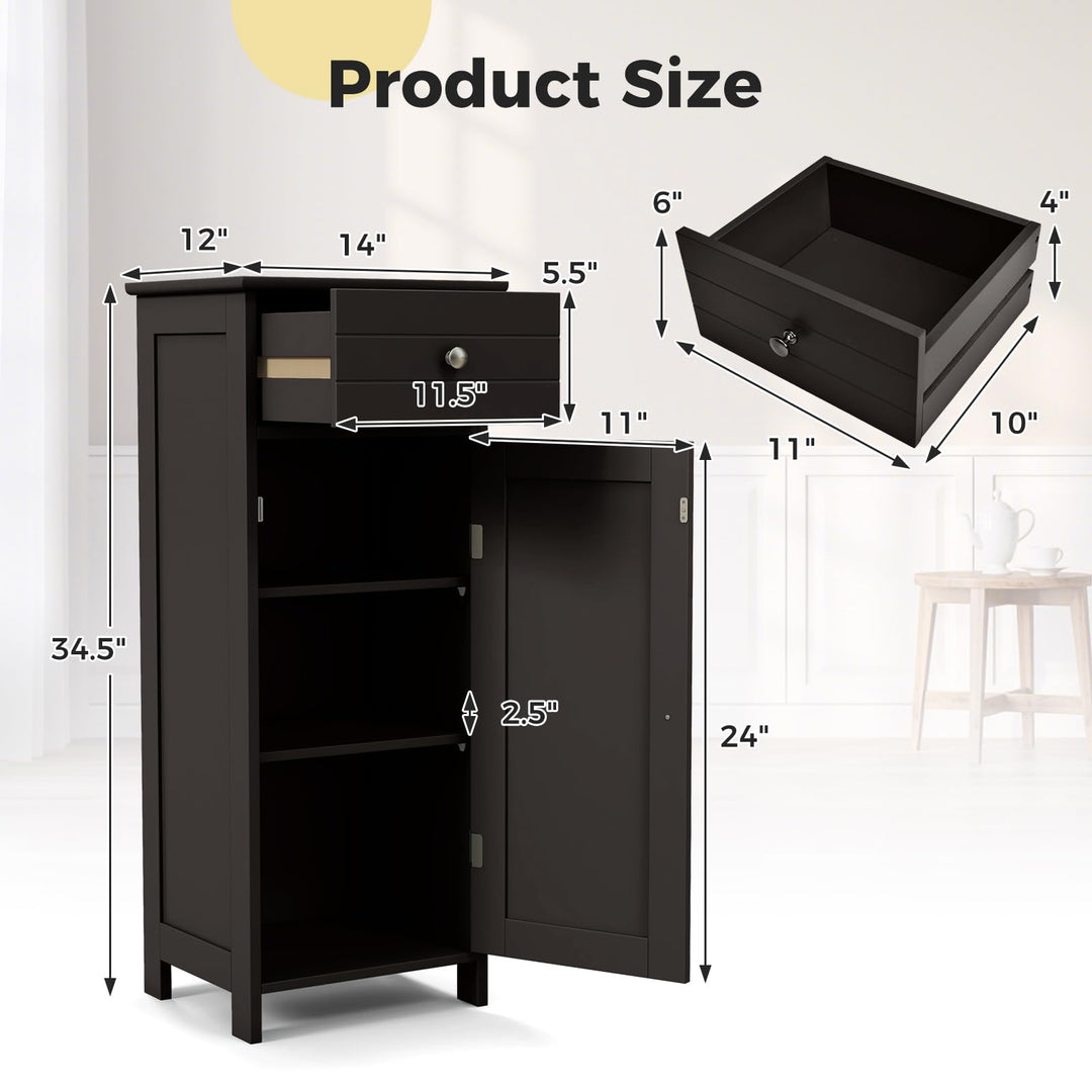 Giantex 34.5” Bathroom Cabinet Narrow Side Storage Organizer with Drawer