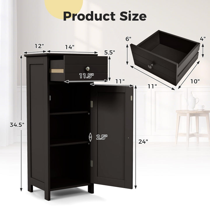 Giantex 34.5” Bathroom Cabinet Narrow Side Storage Organizer with Drawer