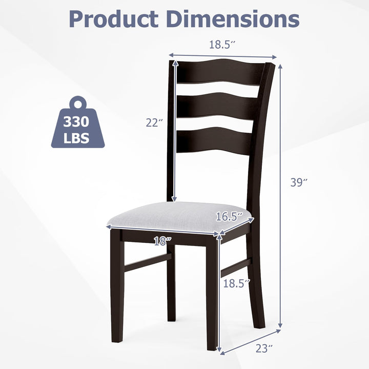 Giantex Wooden Dining Chairs Set of 2/4 with Rubber Wood Legs Fabric Padded Seat Wavy Ladder Back