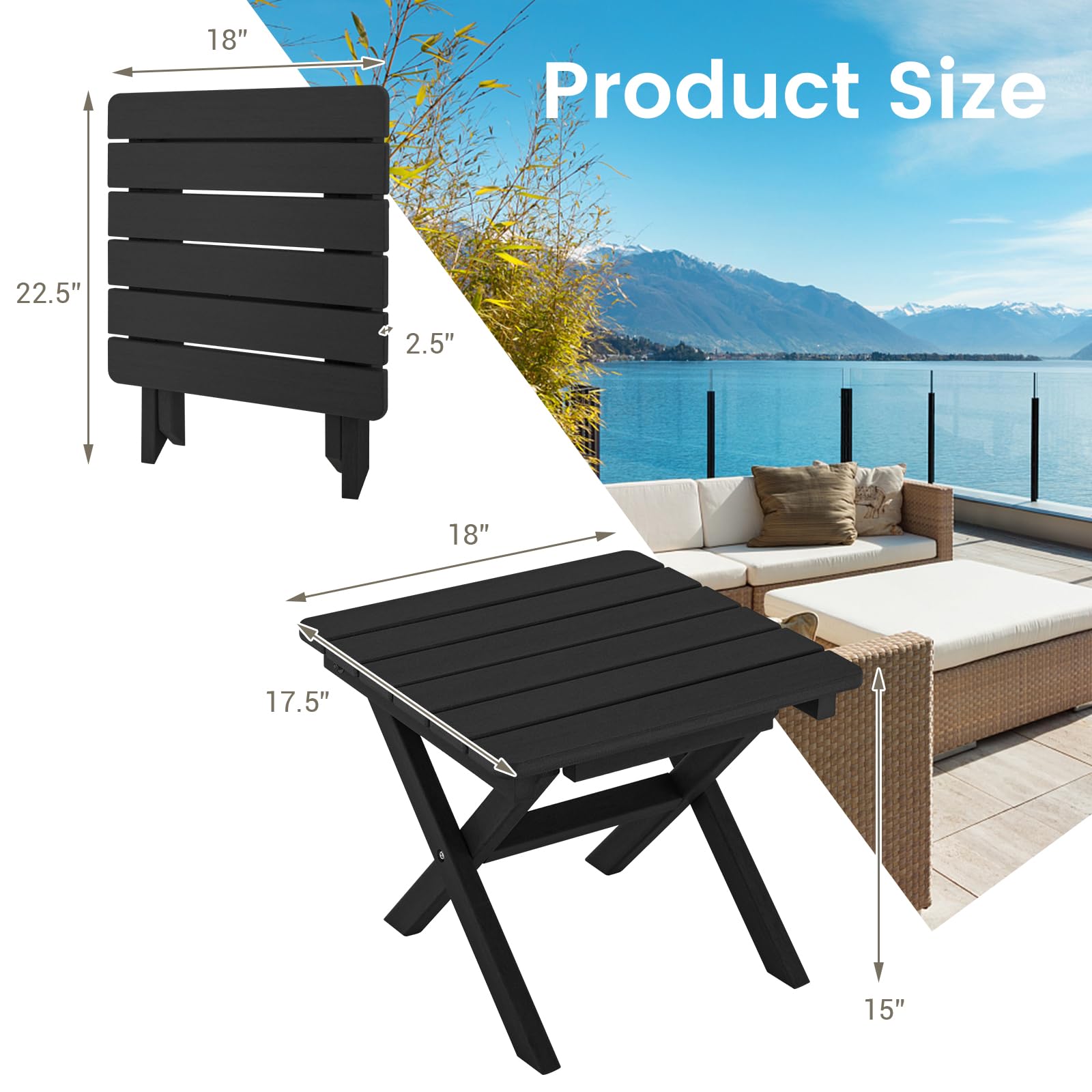 Giantex Outdoor Folding Side Table - Foldable Weather-Resistant HDPE Adirondack Table