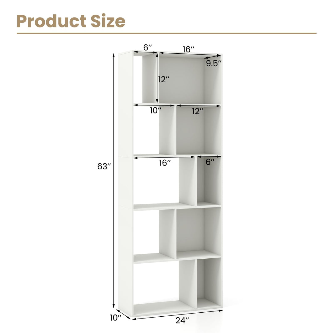 Giantex 5-Tier Geometric Bookshelf, 63" Modern Tall Bookcase, 10-Cube Storage Organizer