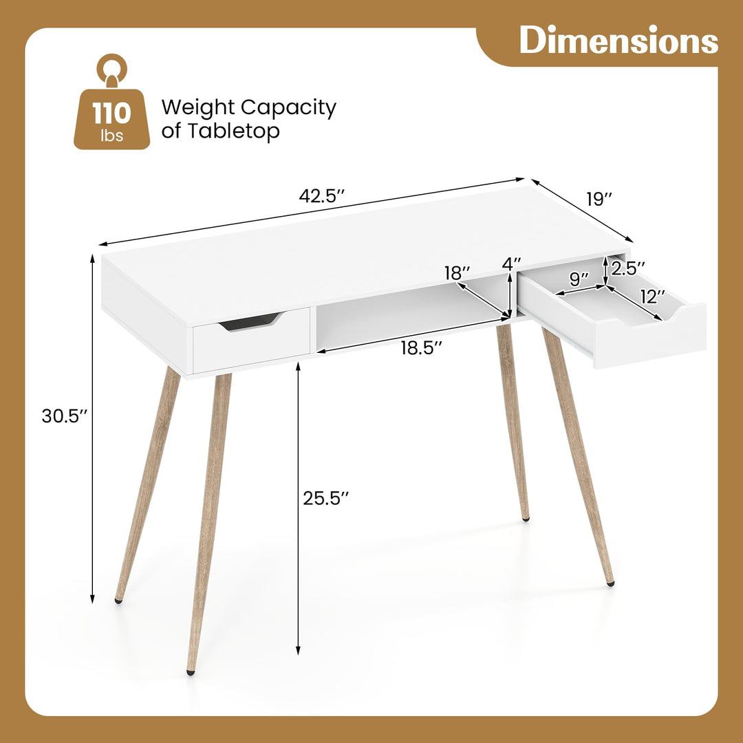 Giantex 42.5" Minimalist Mid Century Modern Vanity Writing Desk with Open Storage Cubby